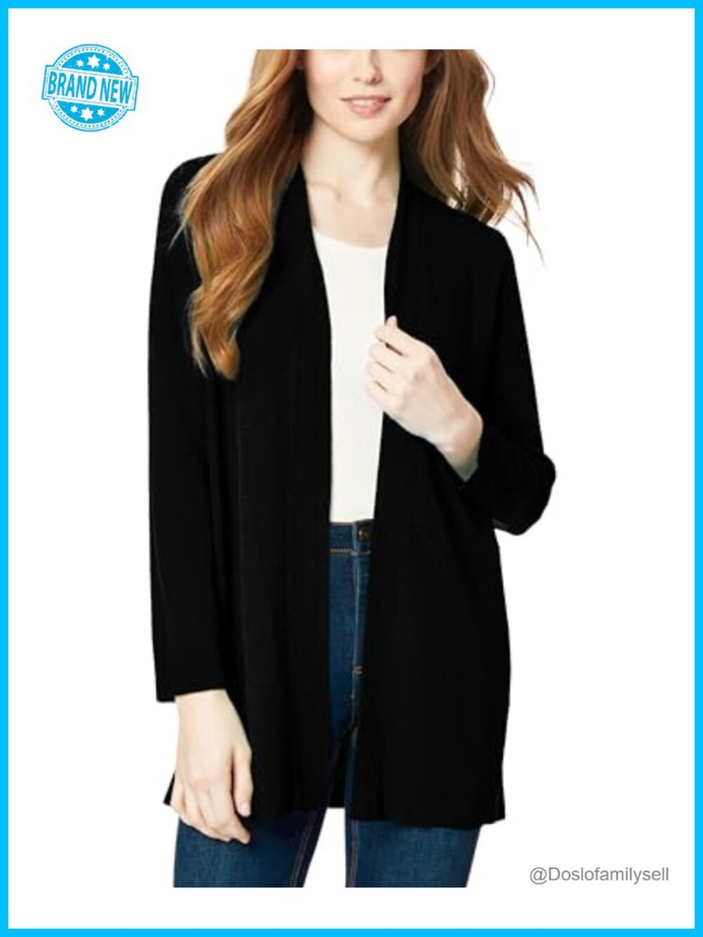 Jones New York Open Front Cardigan Long Sleeve Ribbed Placket Sweater